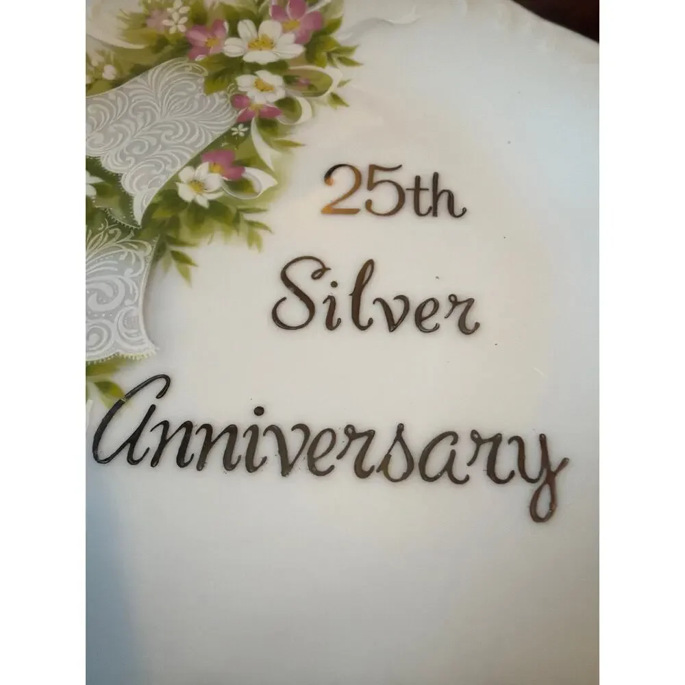 25th Silver Anniversary Plate Decorative Collector Wedding Gift Hand Crafted VTG